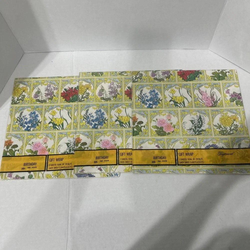 12 Packs of  Vintage Gift Wrapping Paper Forget Me Not Botanical Cottagecore